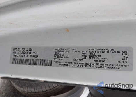 2023 Ram Promaster 2500 High Roof 159 Wb from USA, damaged, VIN 3C6LRVDG1PE577796